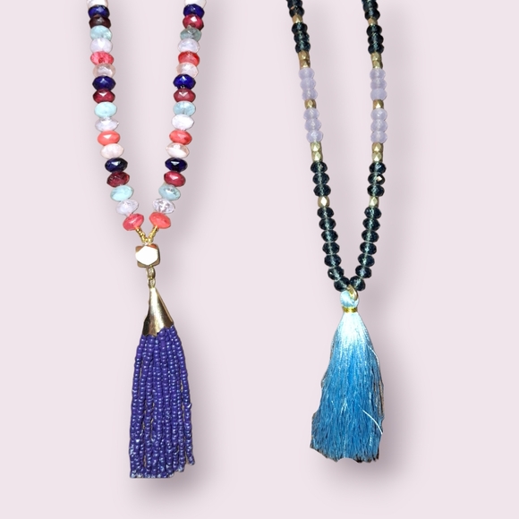 Versona Jewelry - Two facet stone bead tassel  necklaces boho Chic colorful long